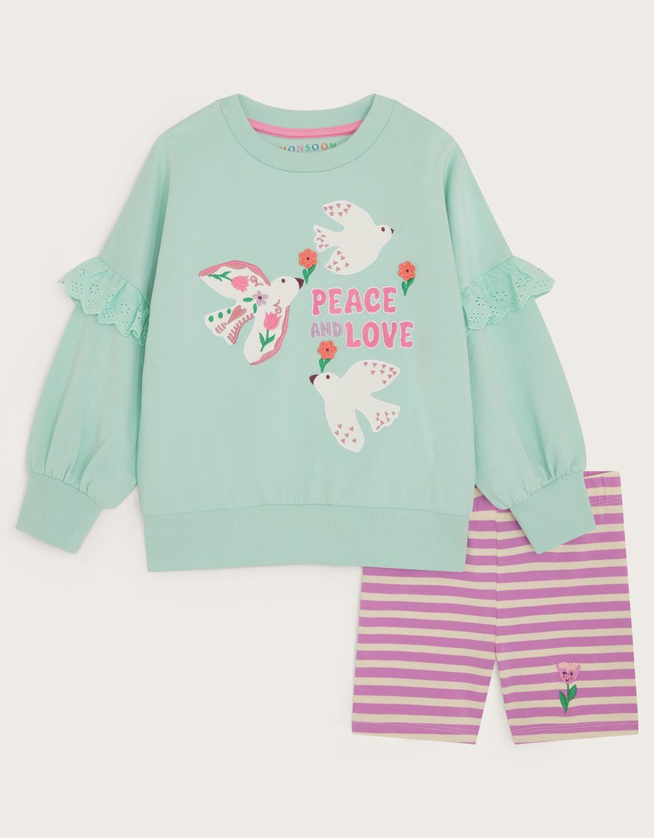 Peace and love sweatshirt and cycle shorts set green