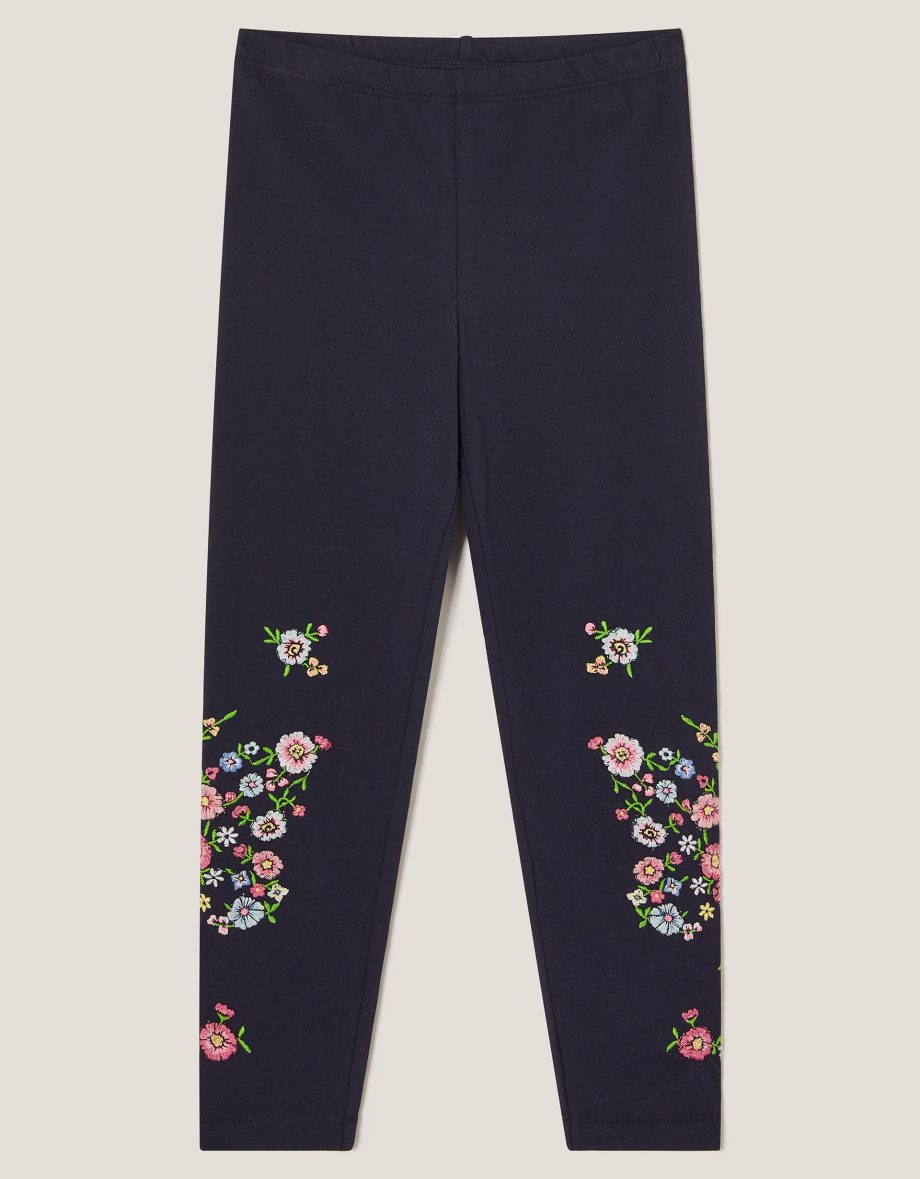 Floral embroidered leggings blue