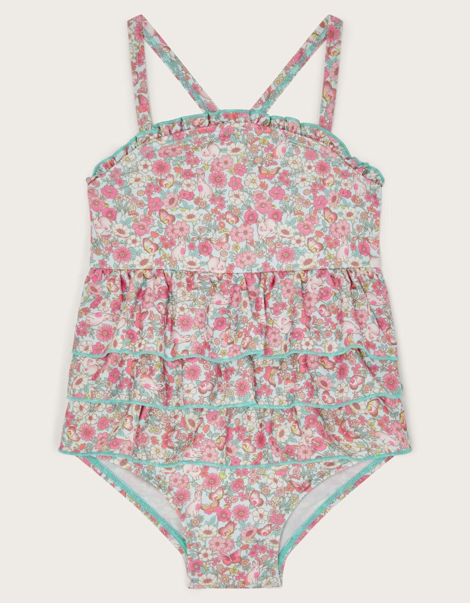 Baby Ditsy Floral Frilly Swimsuit Pink