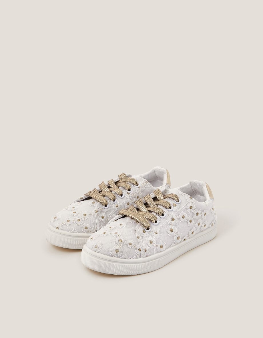 Floral embroidered trainers gold