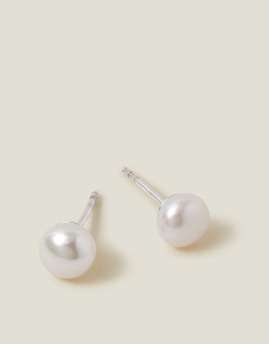 STERLING SILVER-PLATED FRESHWATER PEARL STUDS