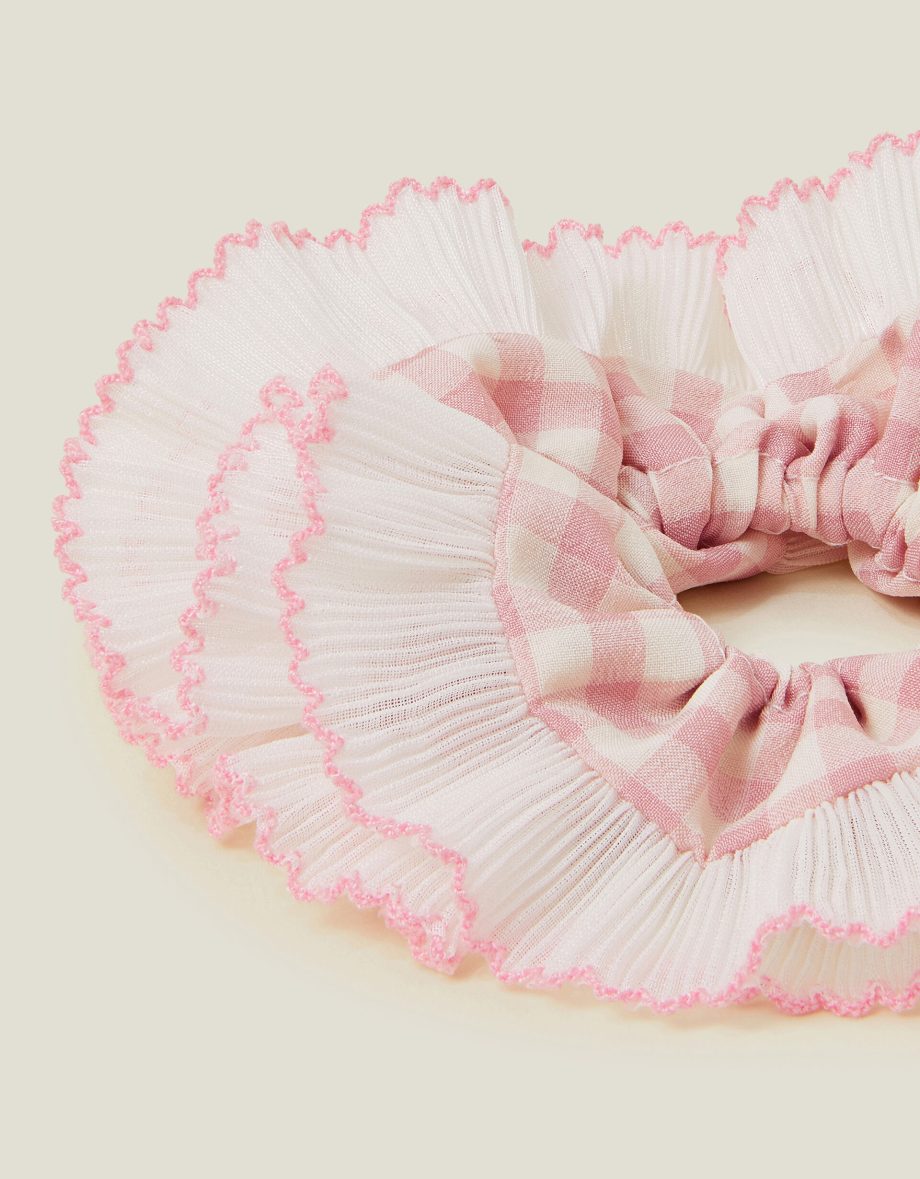 OVERSIZED GINGHAM FRILL HAIR SCRUNCHIE PINK