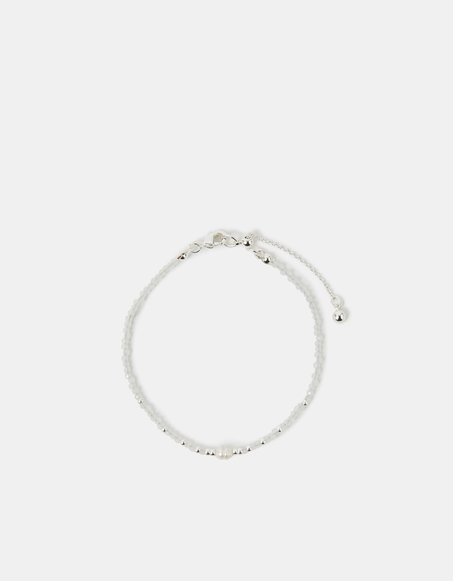 Sterling Silver-Plated Pearl Beaded Bracelet White