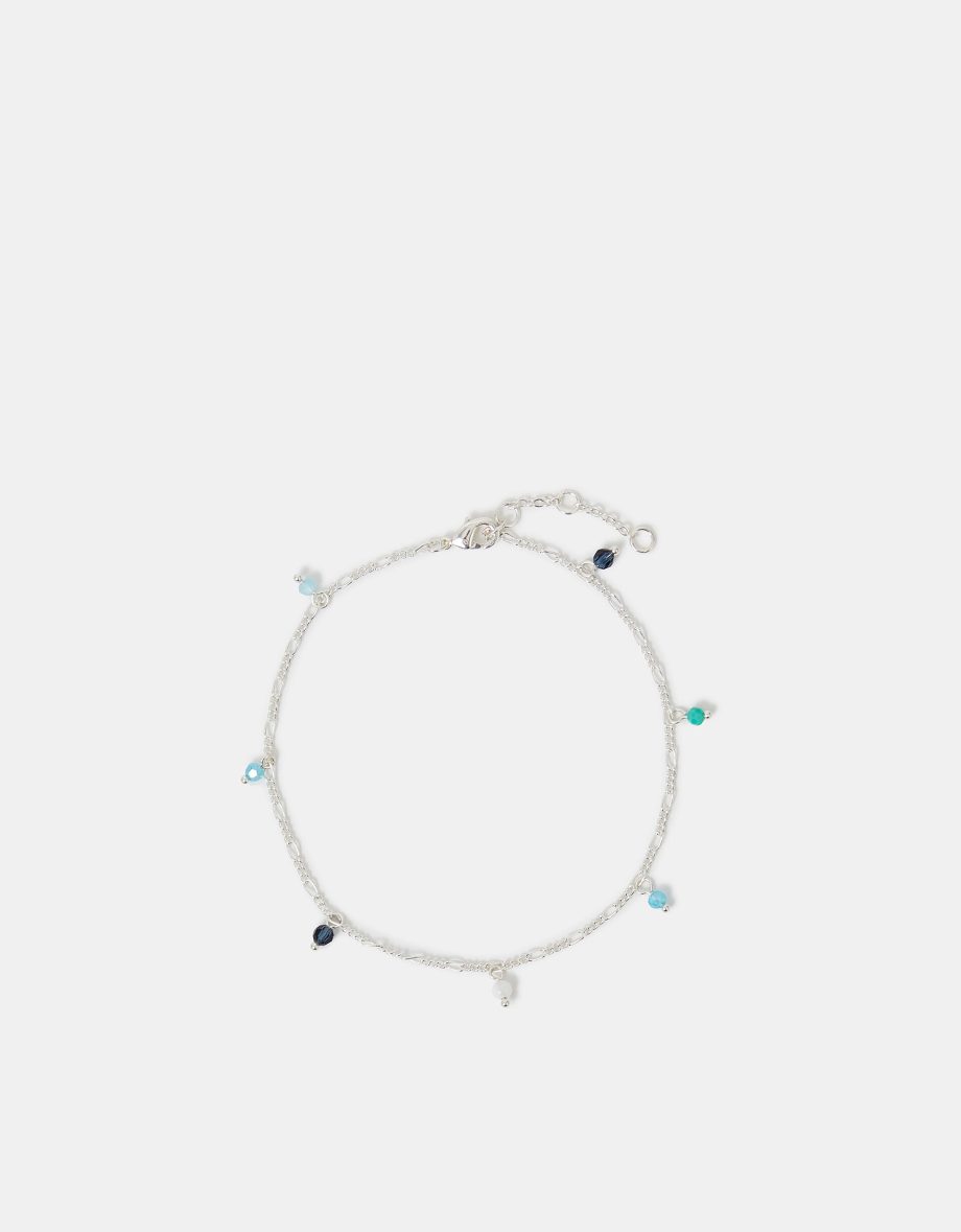 STERLING SILVER-PLATED BEADED ANKLET