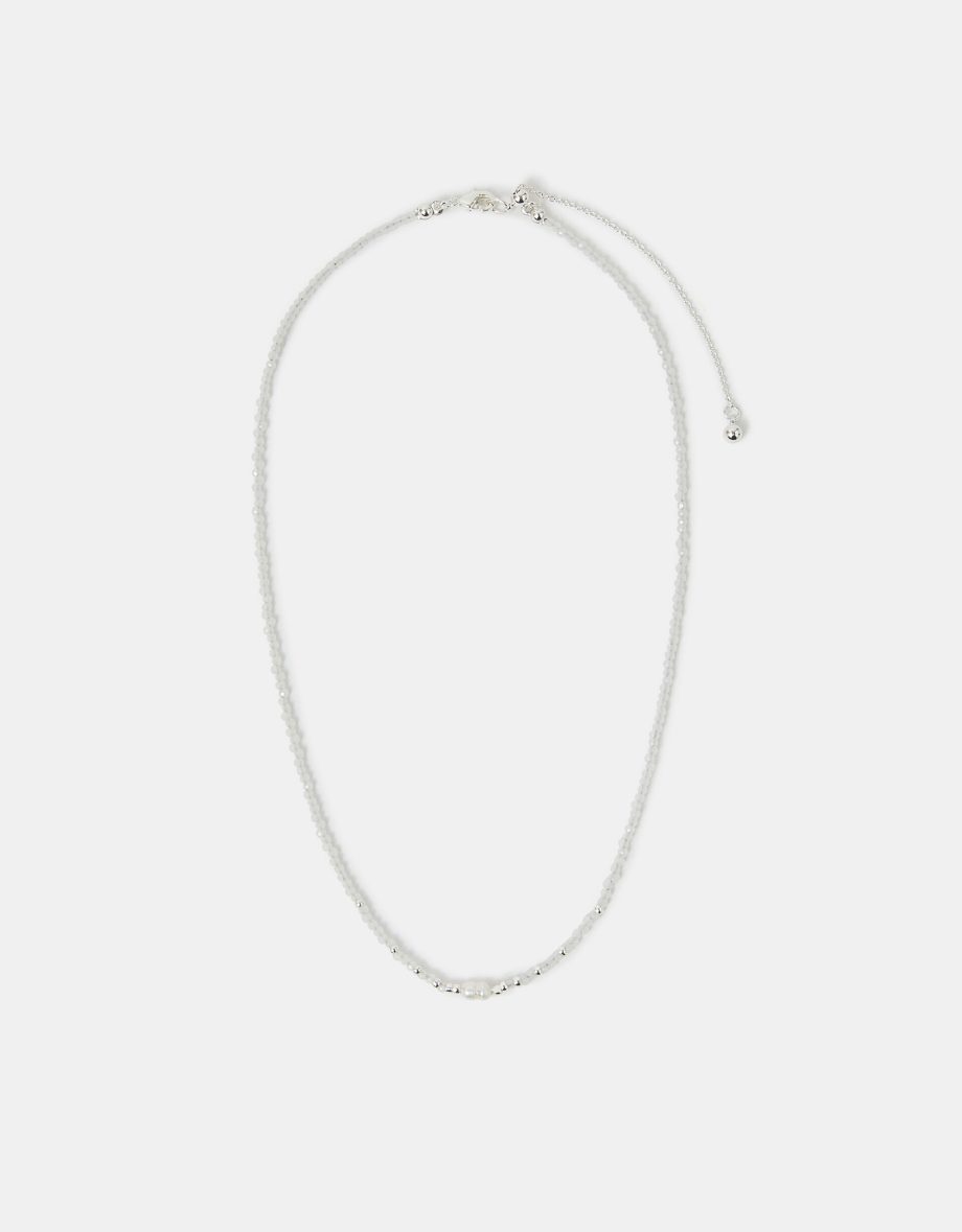 STERLING SILVER-PLATED PEARL BEADED NECKLACE WHITE