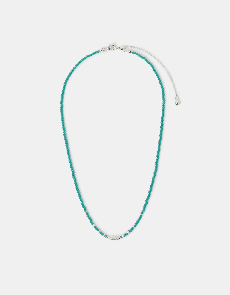 Sterling Silver-Plated Pearl Beaded Necklace Green