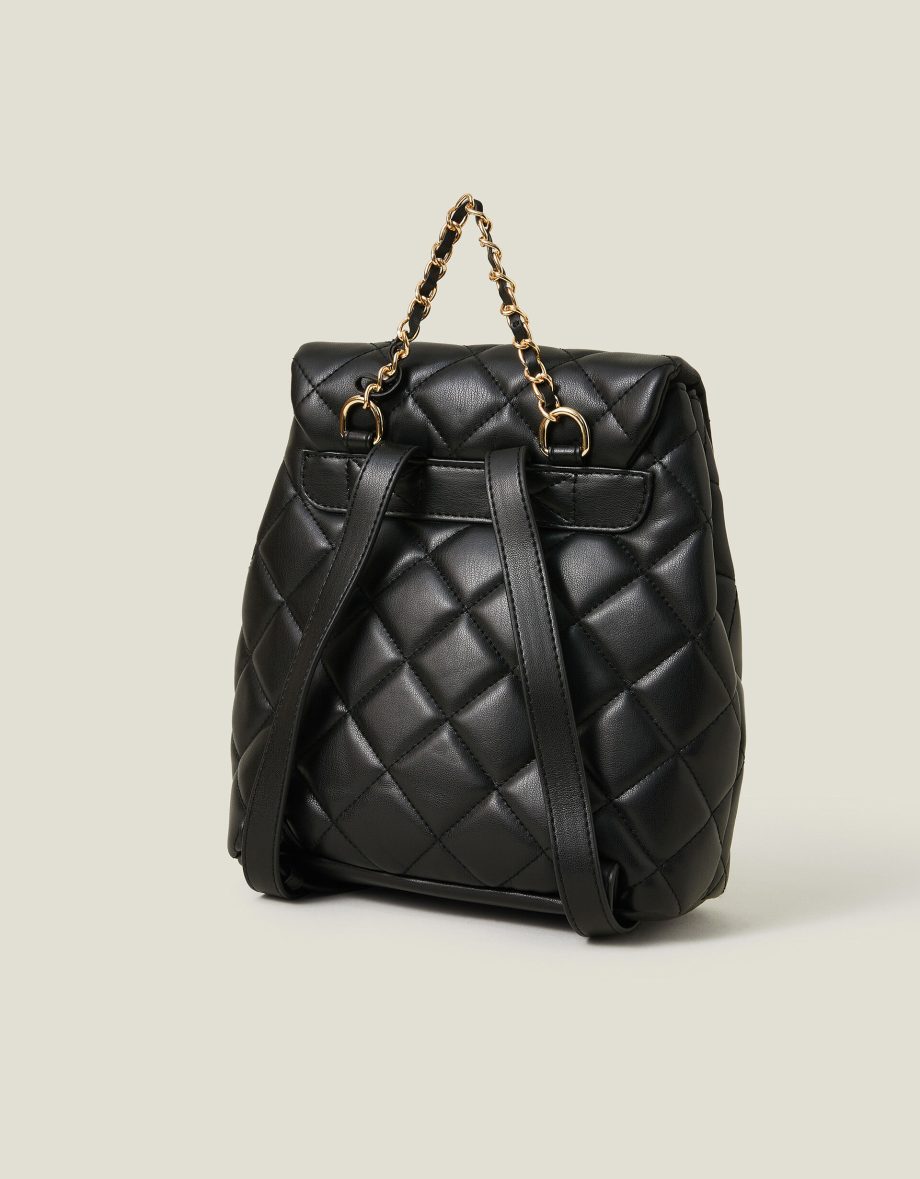 Small Quilted Faux Leather Backpack Black