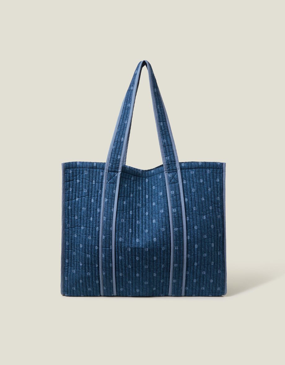 Polka Dot Denim Shopper Bag