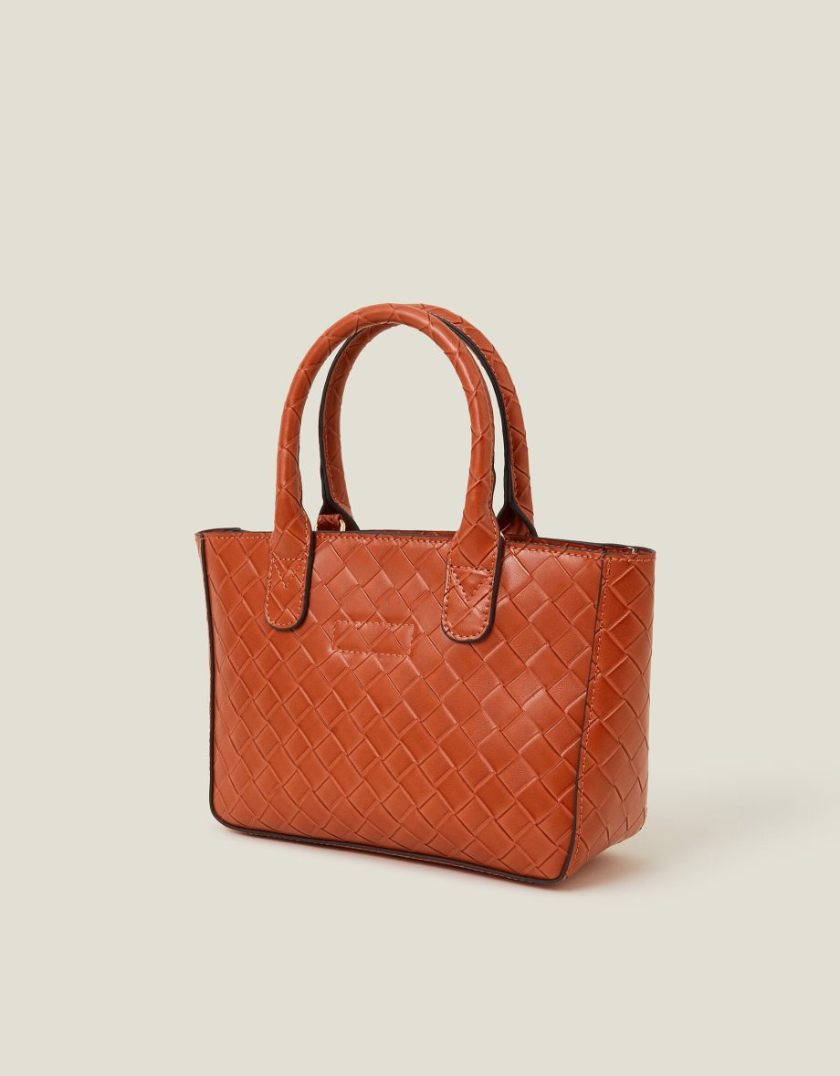 Mini Woven Faux Leather Handbag Orange