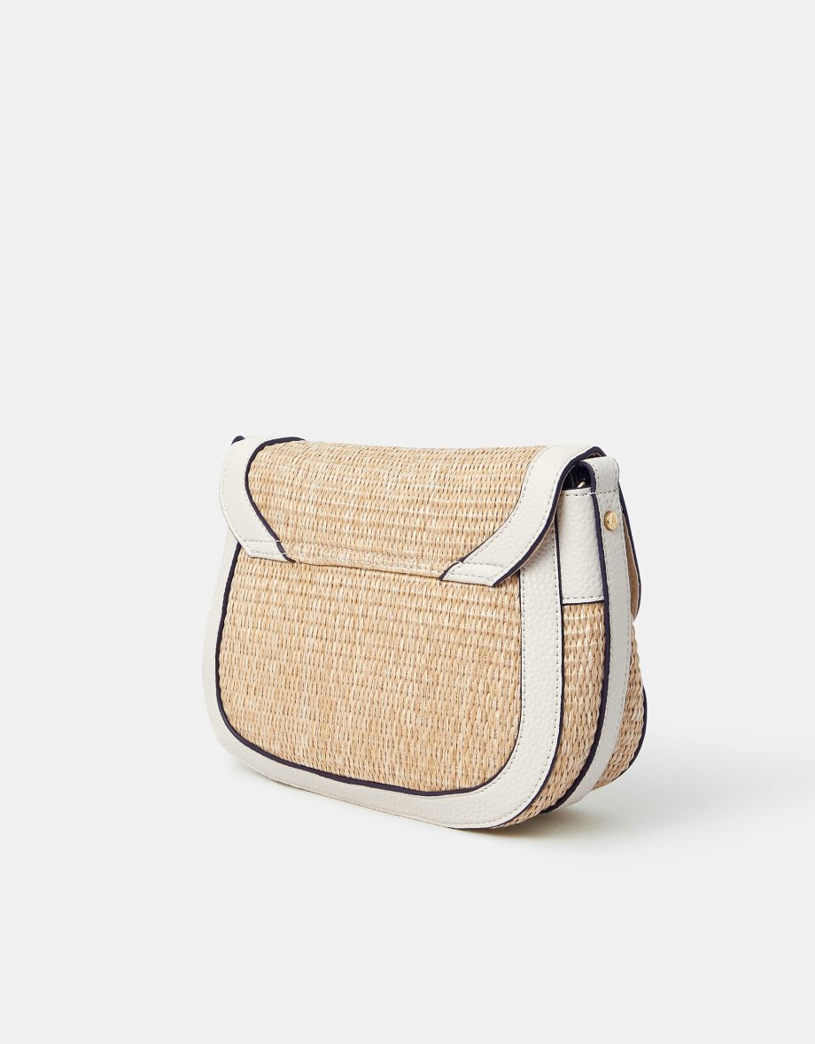 Woven Satchel Cross-Body Bag Cream