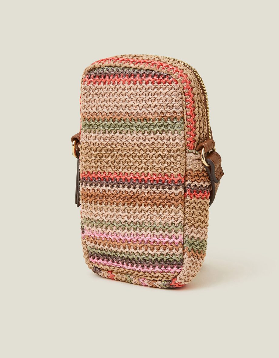 STRIPE RAFFIA CROSS-BODY PHONE BAG