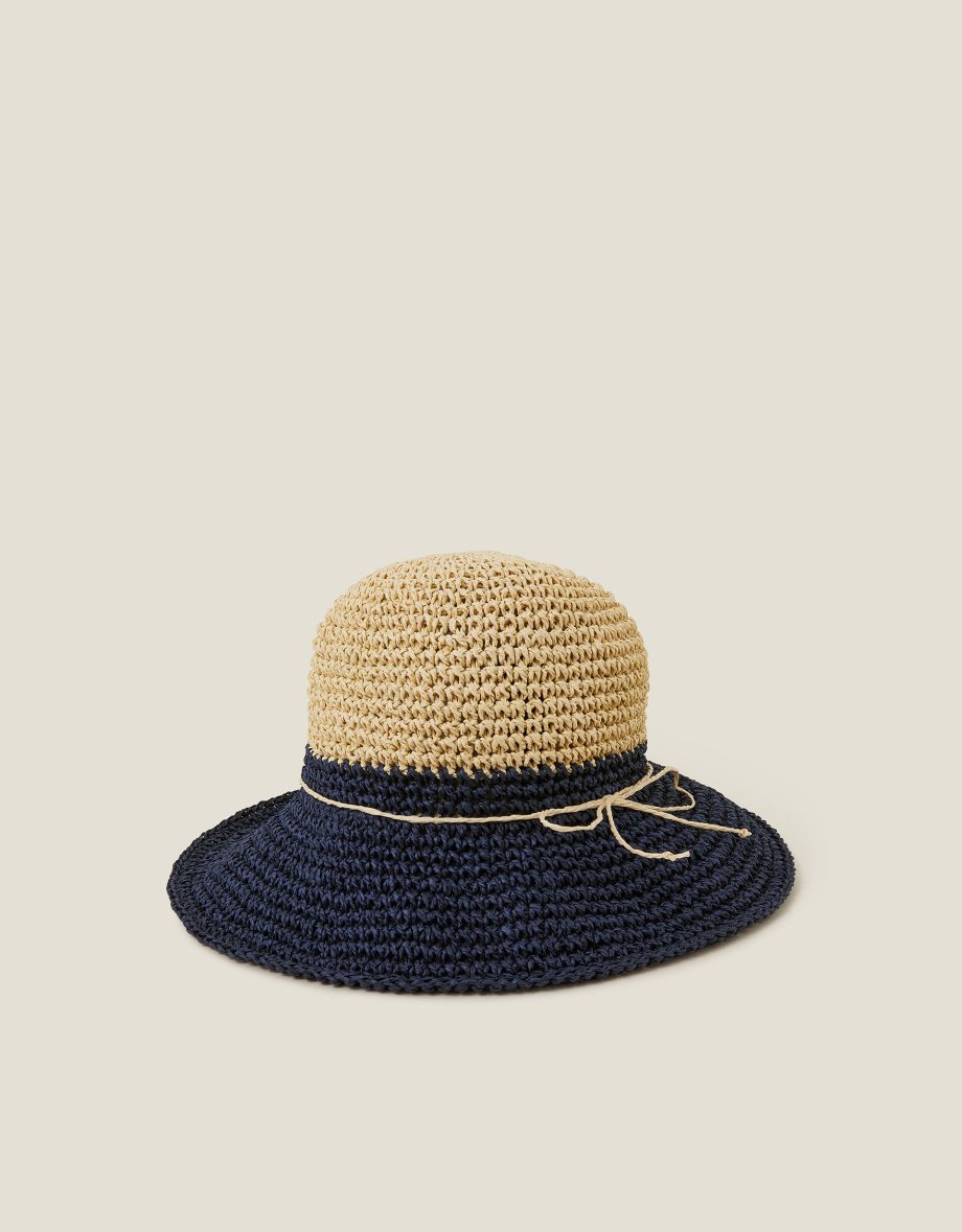 TWO-TONE STRAW BUCKET HAT NAVY