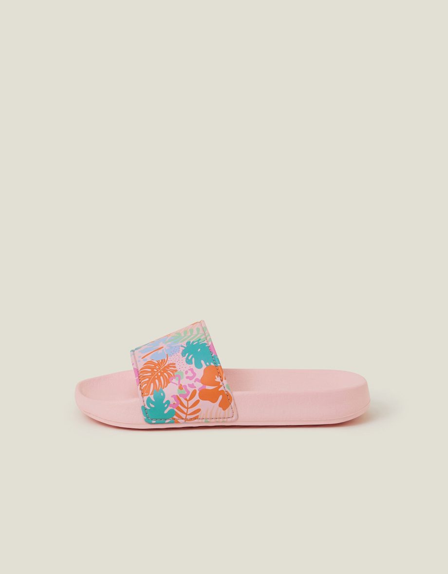 GIRLS TROPICAL PRINT SLIDERS MULTI