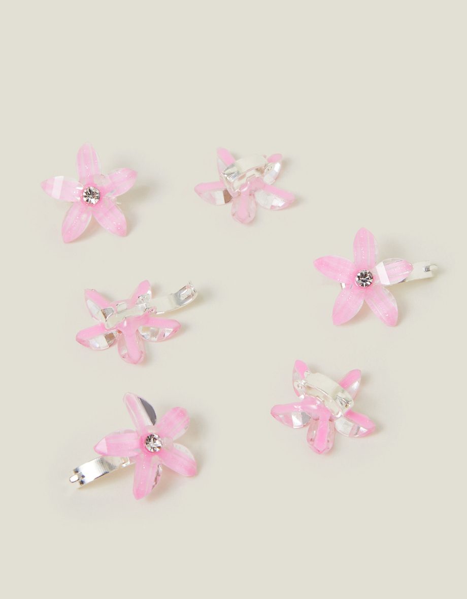 6-PACK GIRLS MINI GEM FLOWER HAIR CLIPS