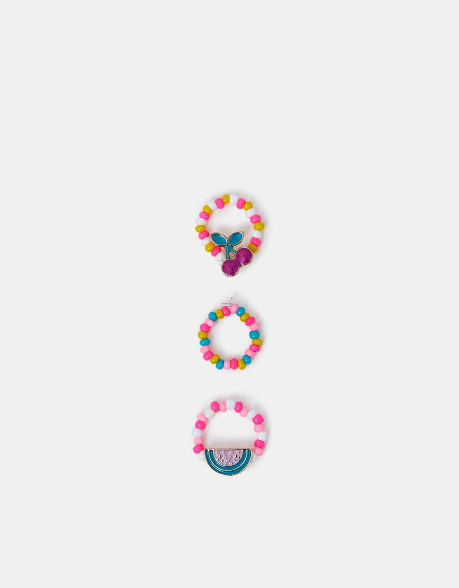 3-PACK GIRLS FRUIT BEADED RINGS