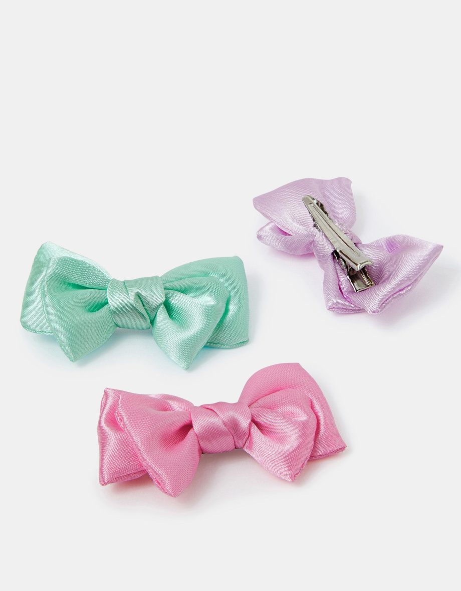 3-PACK GIRLS SATIN BOW HAIR CLIPS