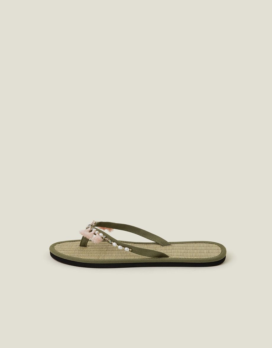 TASSEL SEAGRASS FOOTBED FLIP FLOPS GREEN