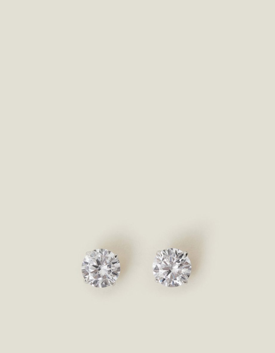 STERLING SILVER ROUND DIAMANTE STUD EARRINGS