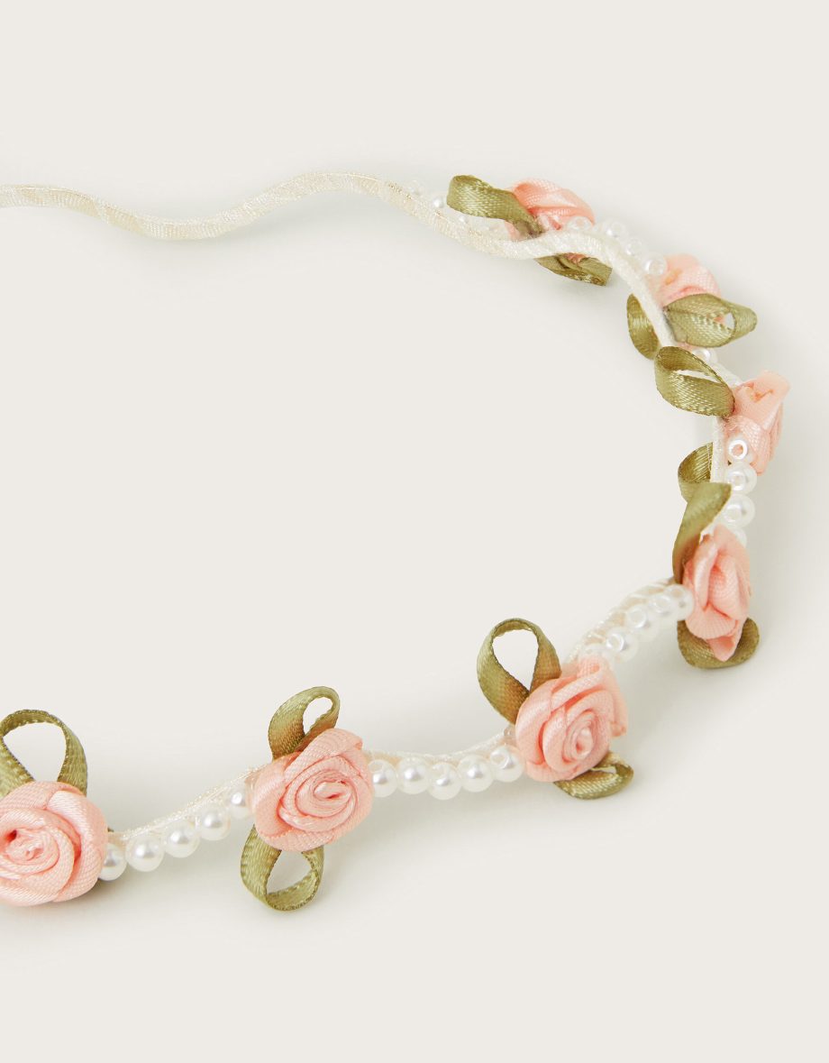 Rose pearl beaded flower crown