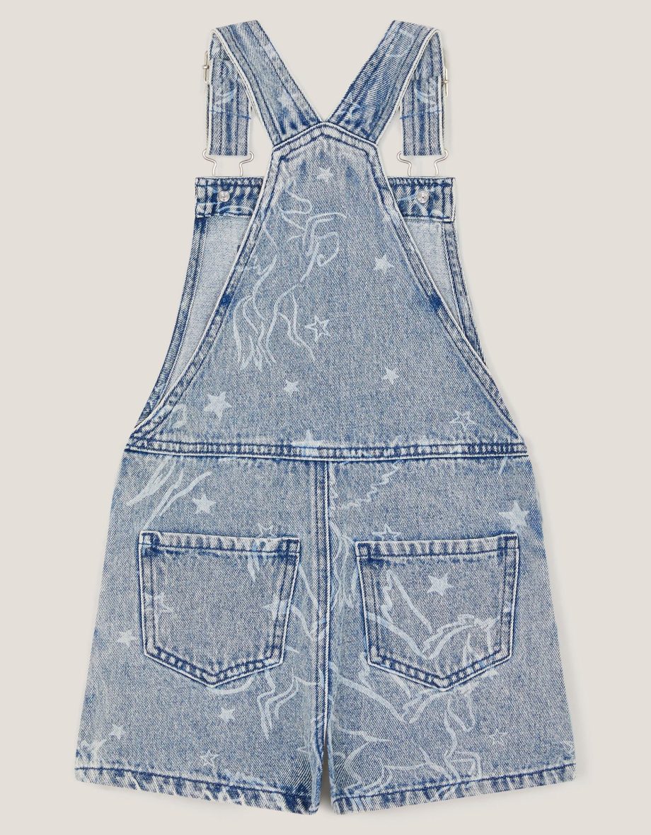 Unicorn print denim dungarees blue