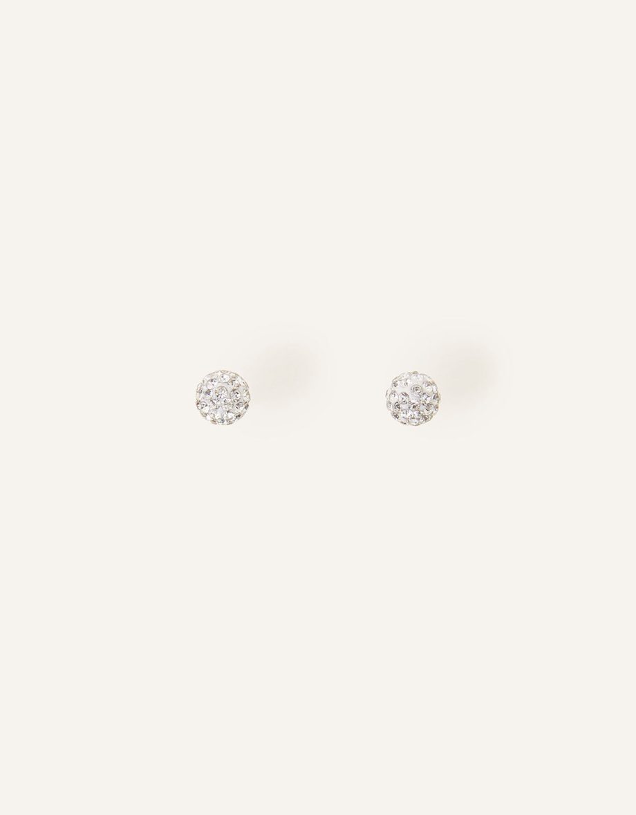 STERLING SILVER PAVE BALL STUD EARRINGS