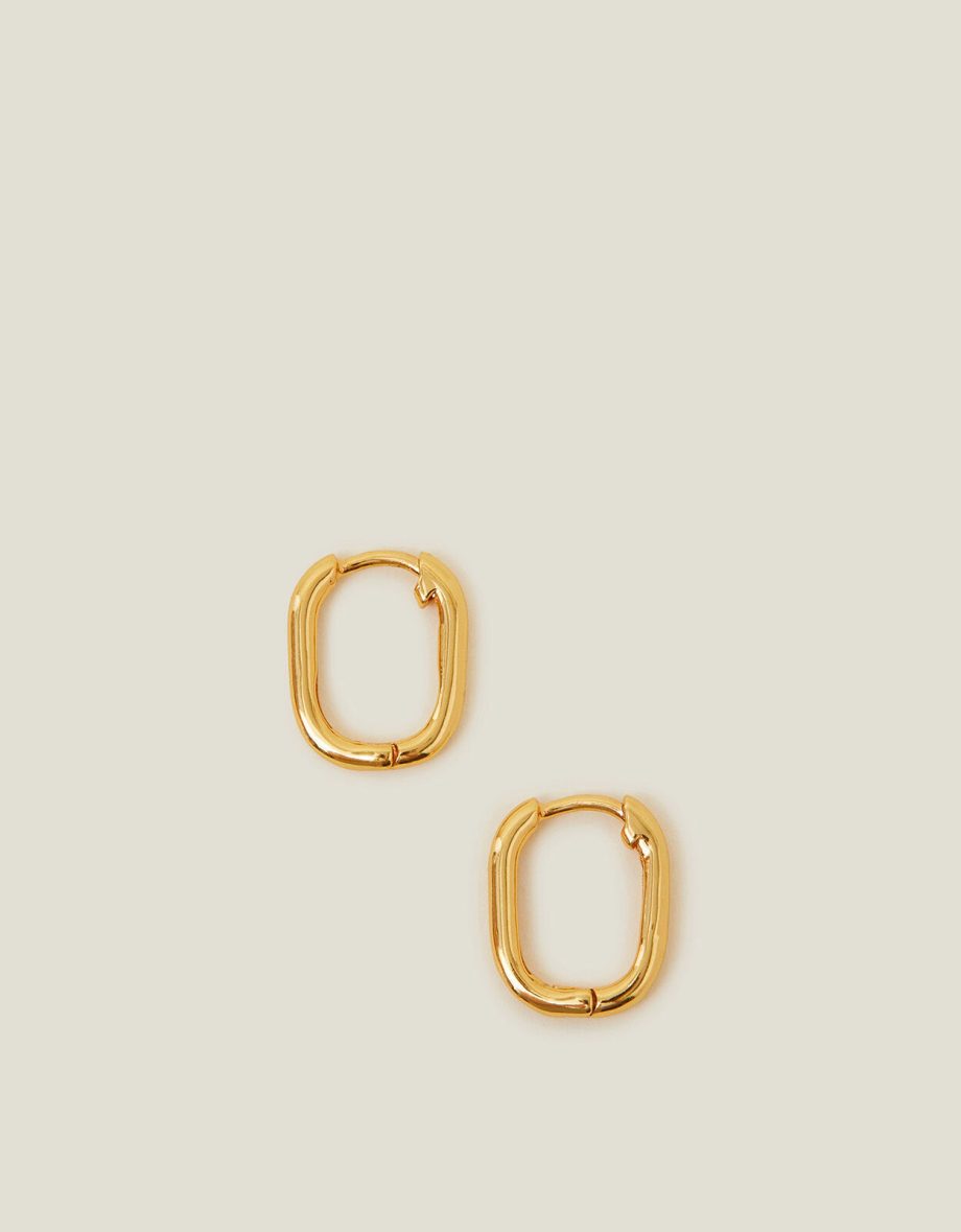 14CT GOLD-PLATED RECTANGULAR HOOP EARRINGS