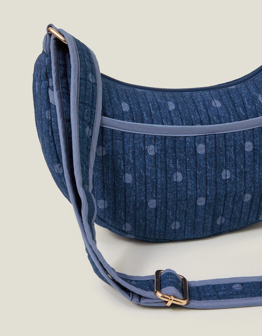 POLKA DOT DENIM SLING BAG