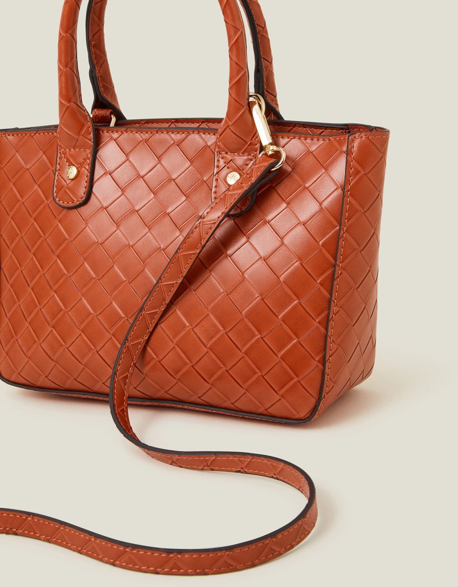 Mini Woven Faux Leather Handbag Orange