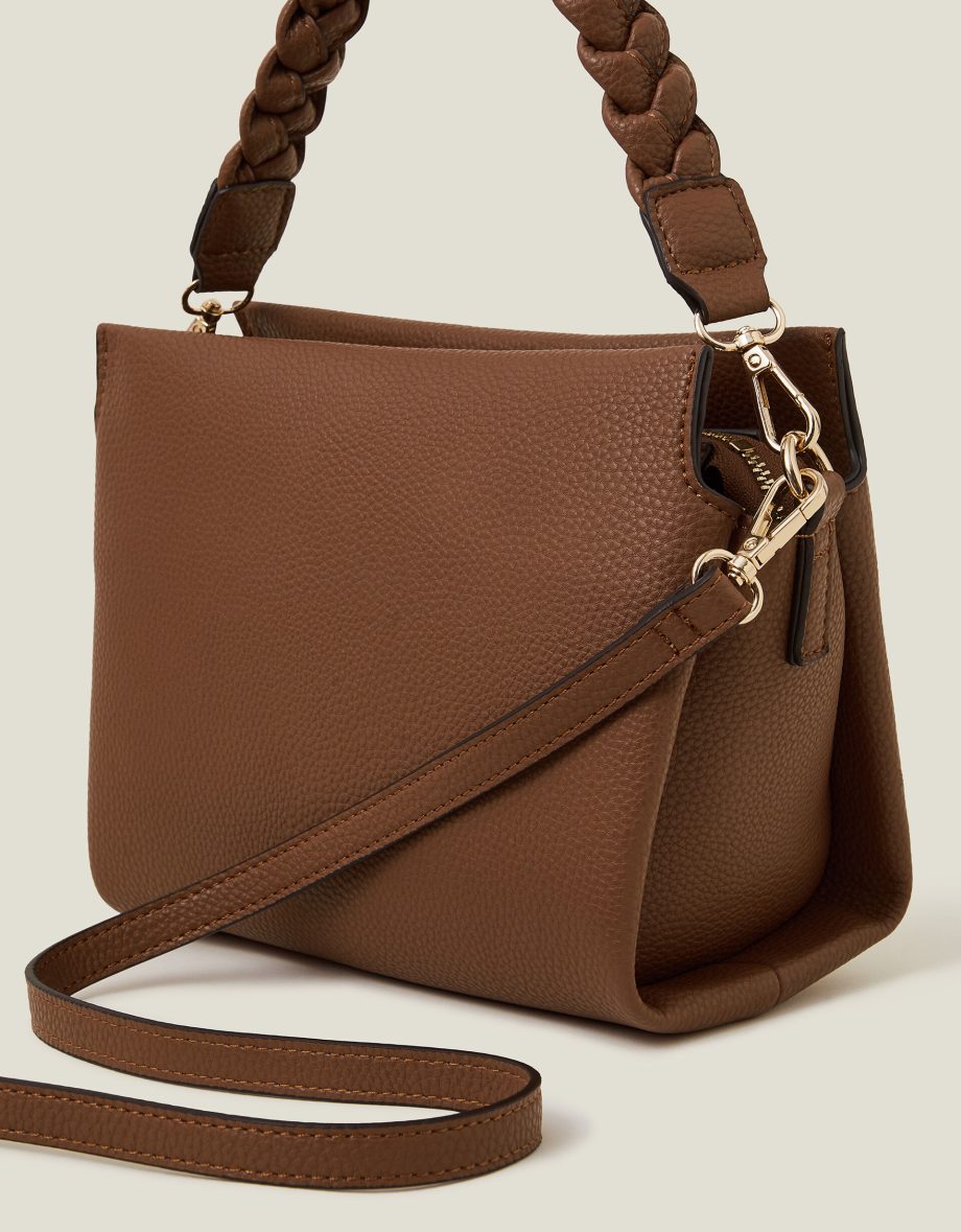 Braid Strap Faux Leather Cross-Body Bag Tan