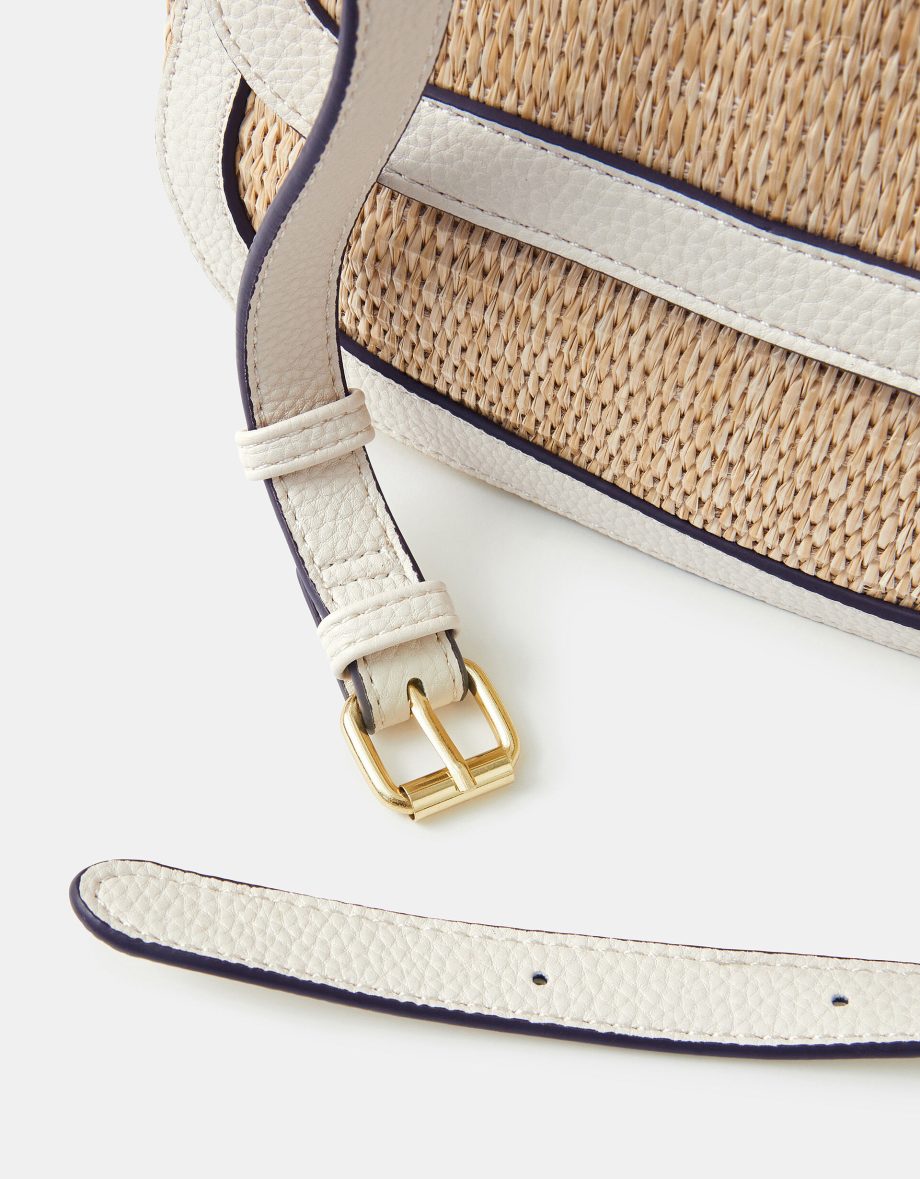 Woven Satchel Cross-Body Bag Cream