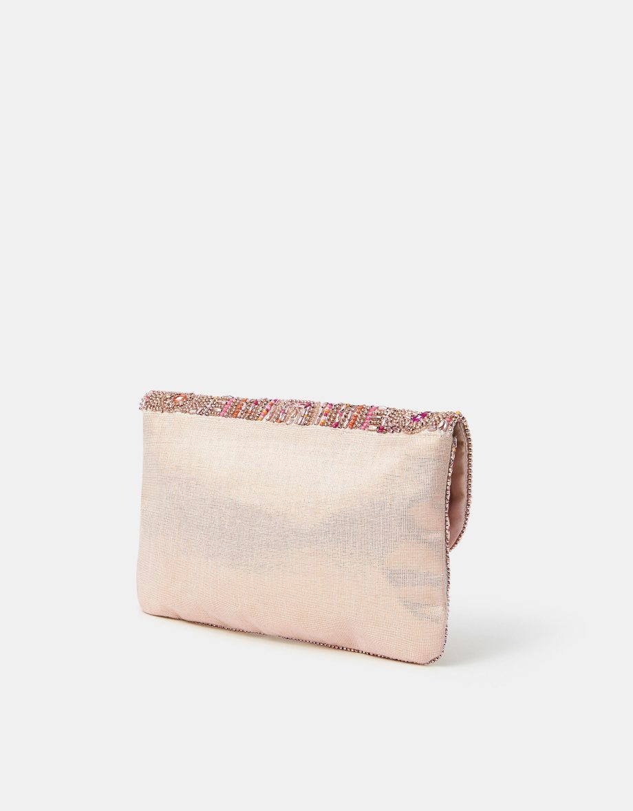 BEAD MIRROR EMBELLISHED CLUTCH BAG