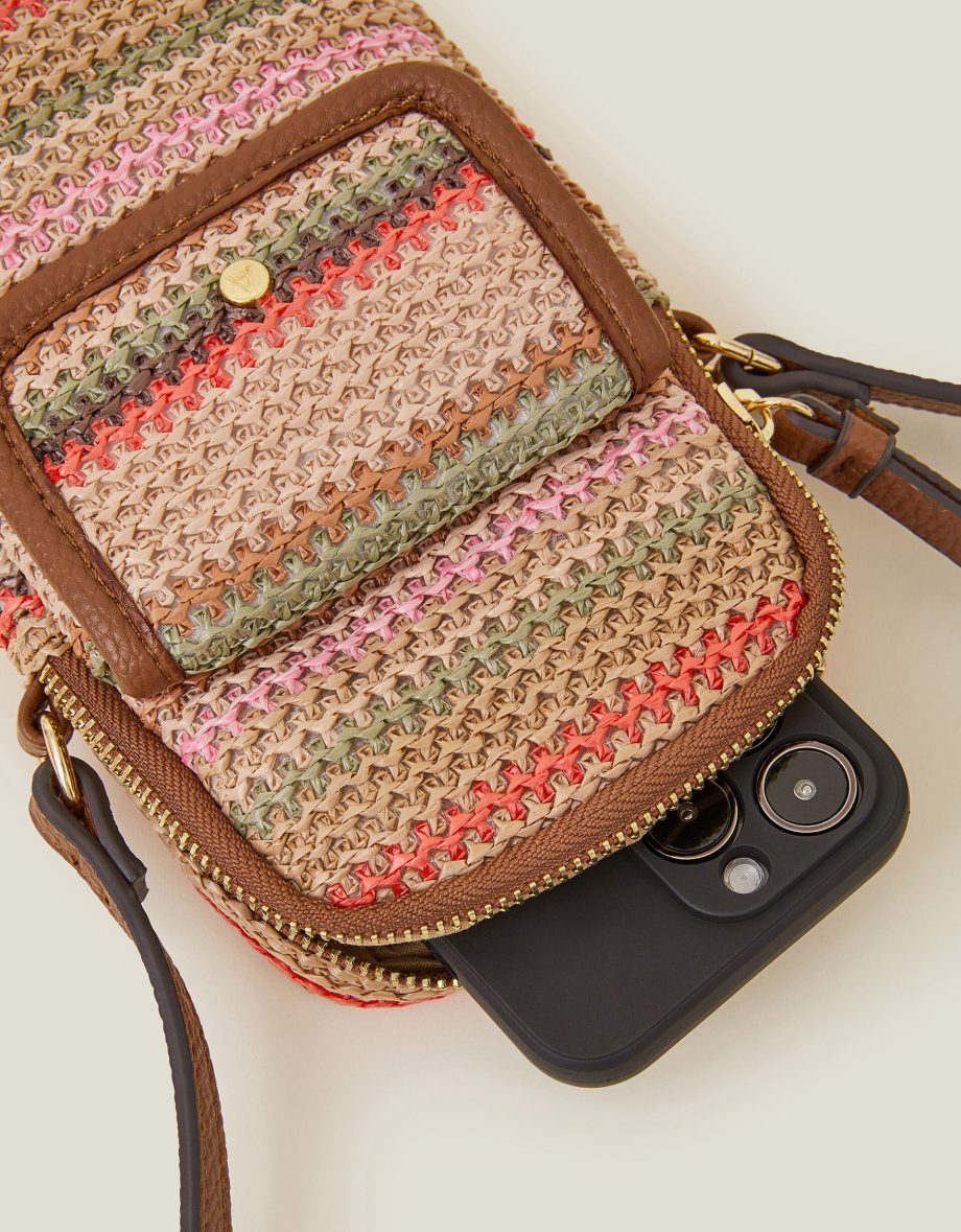 STRIPE RAFFIA CROSS-BODY PHONE BAG