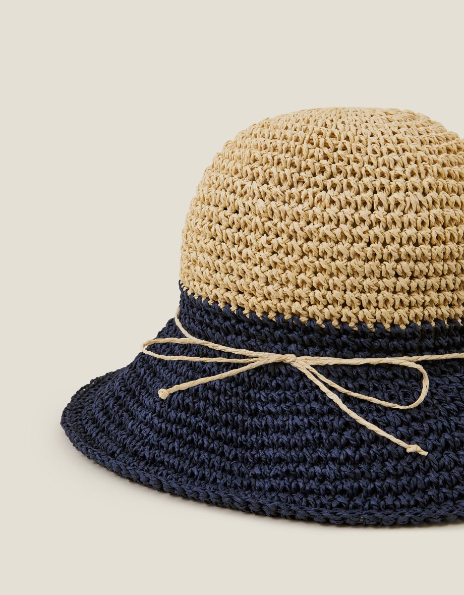 TWO-TONE STRAW BUCKET HAT NAVY