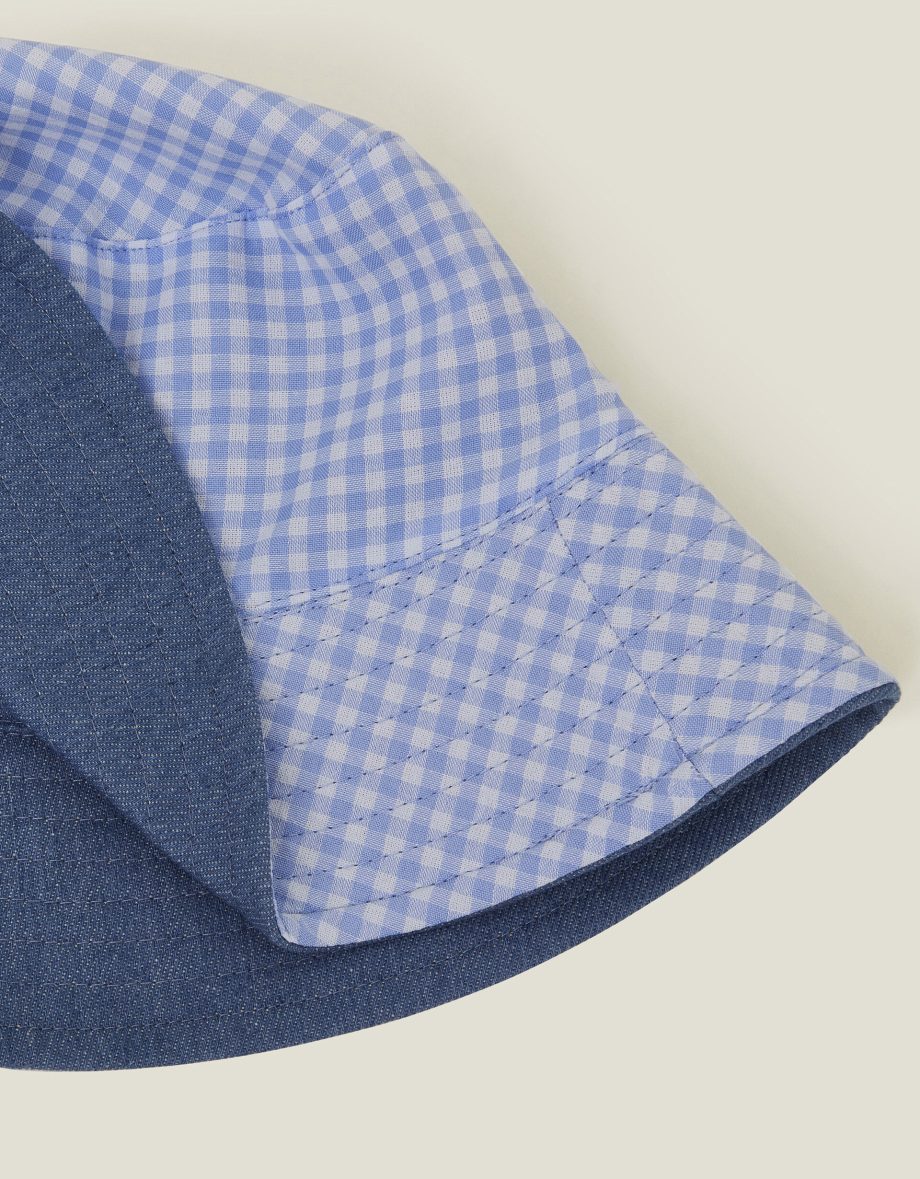 Reversible Denim Gingham Bucket Hat