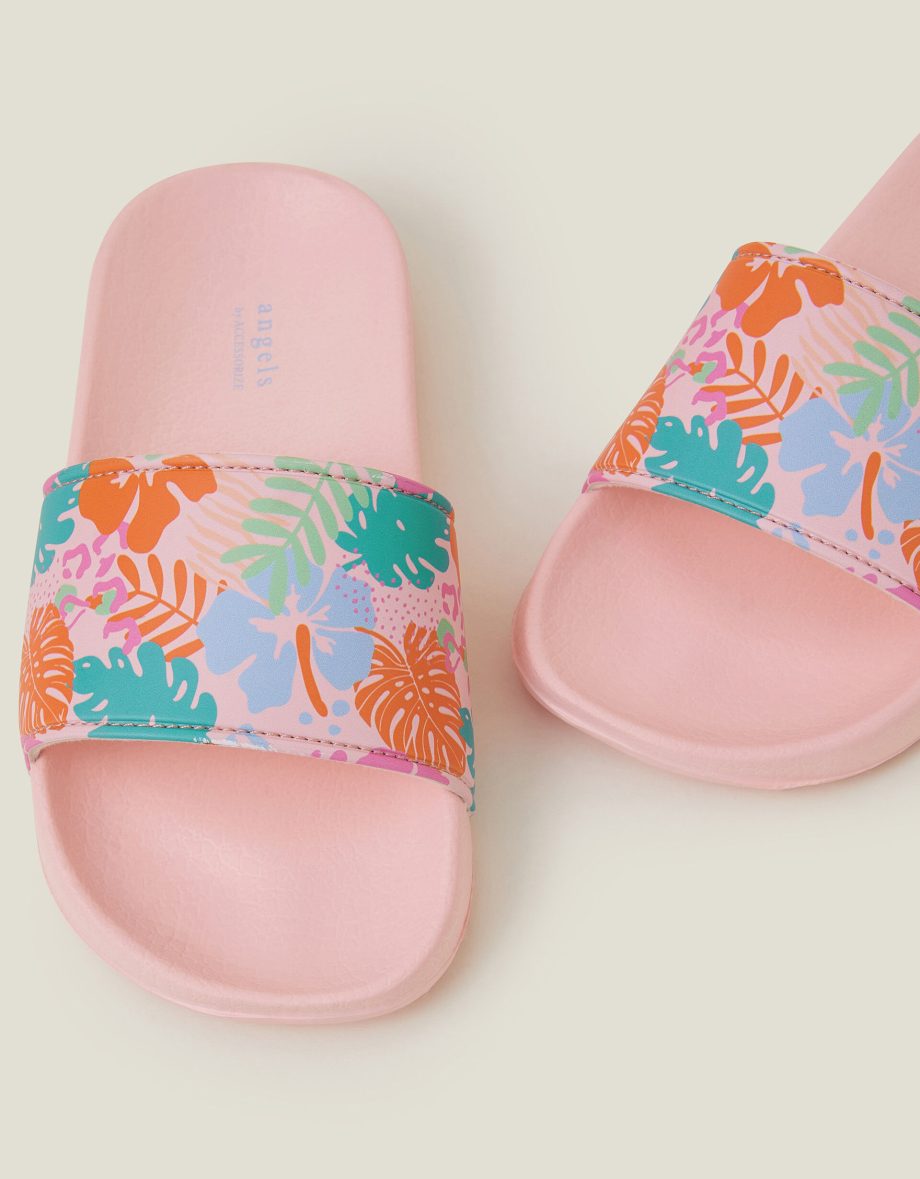 GIRLS TROPICAL PRINT SLIDERS MULTI