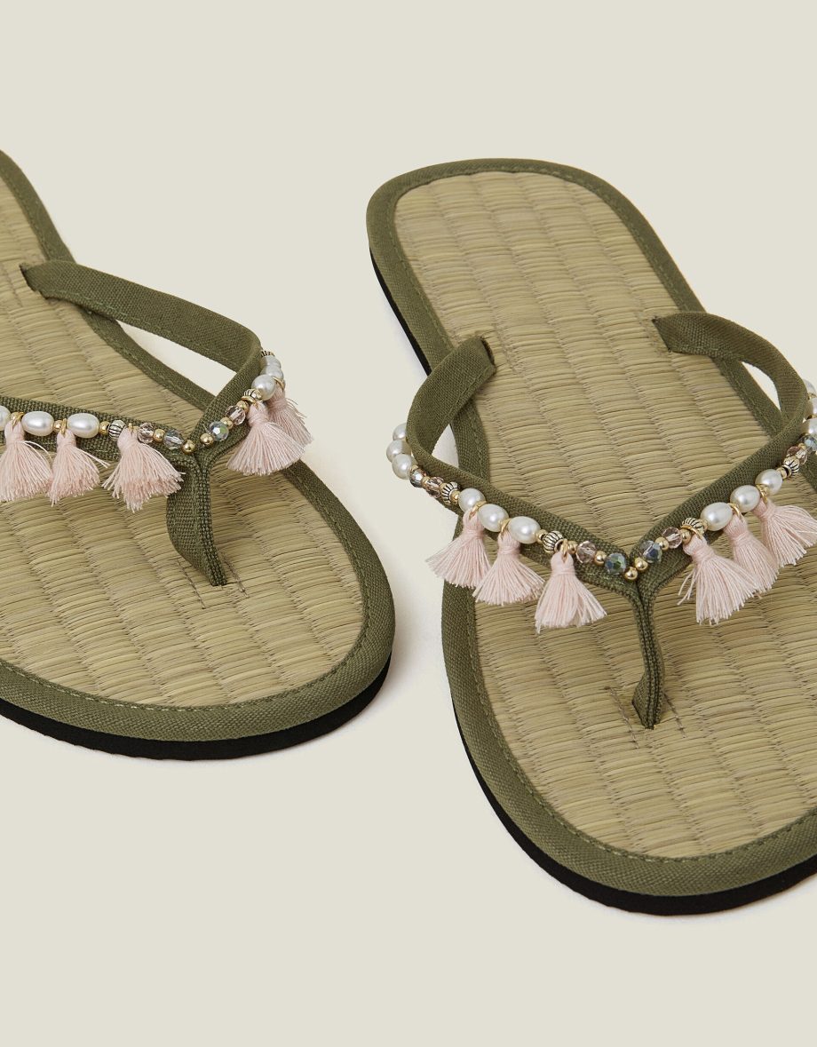 TASSEL SEAGRASS FOOTBED FLIP FLOPS GREEN