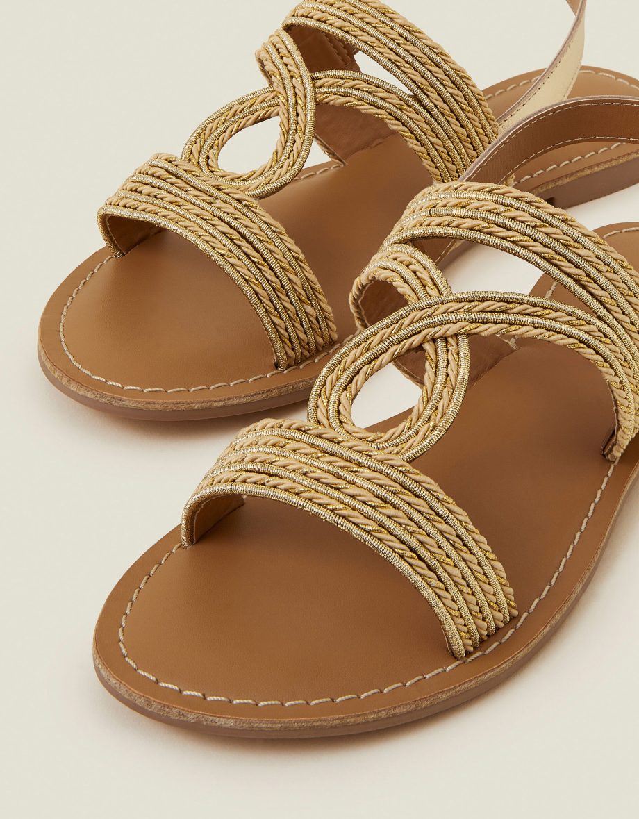 RAFFIA LOOP STRAPPY SANDALS GOLD GOLD