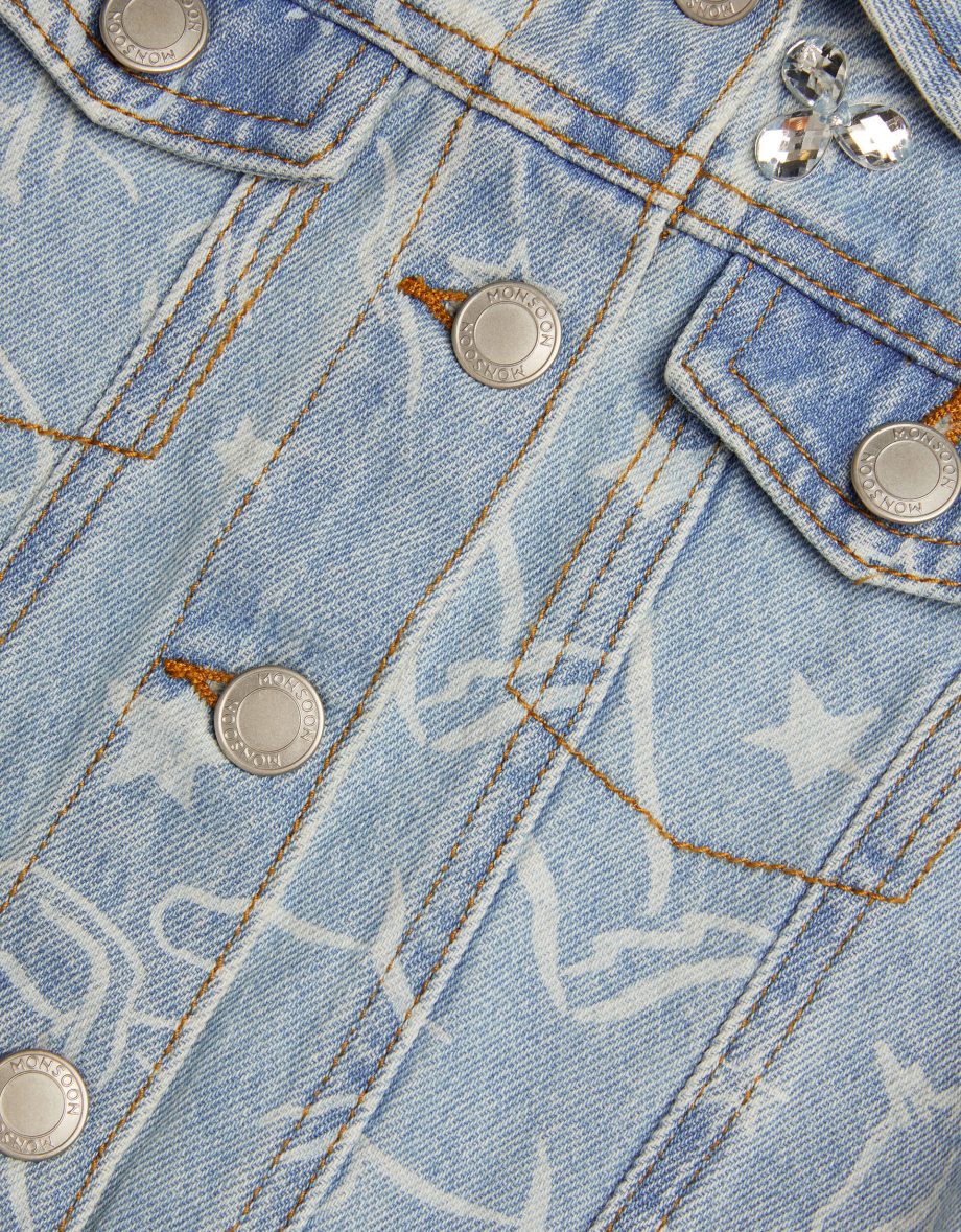 Unicorn Rhinestone Denim Jacket Blue