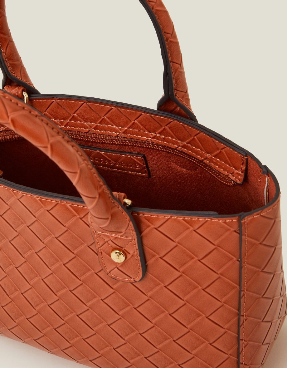 Mini Woven Faux Leather Handbag Orange