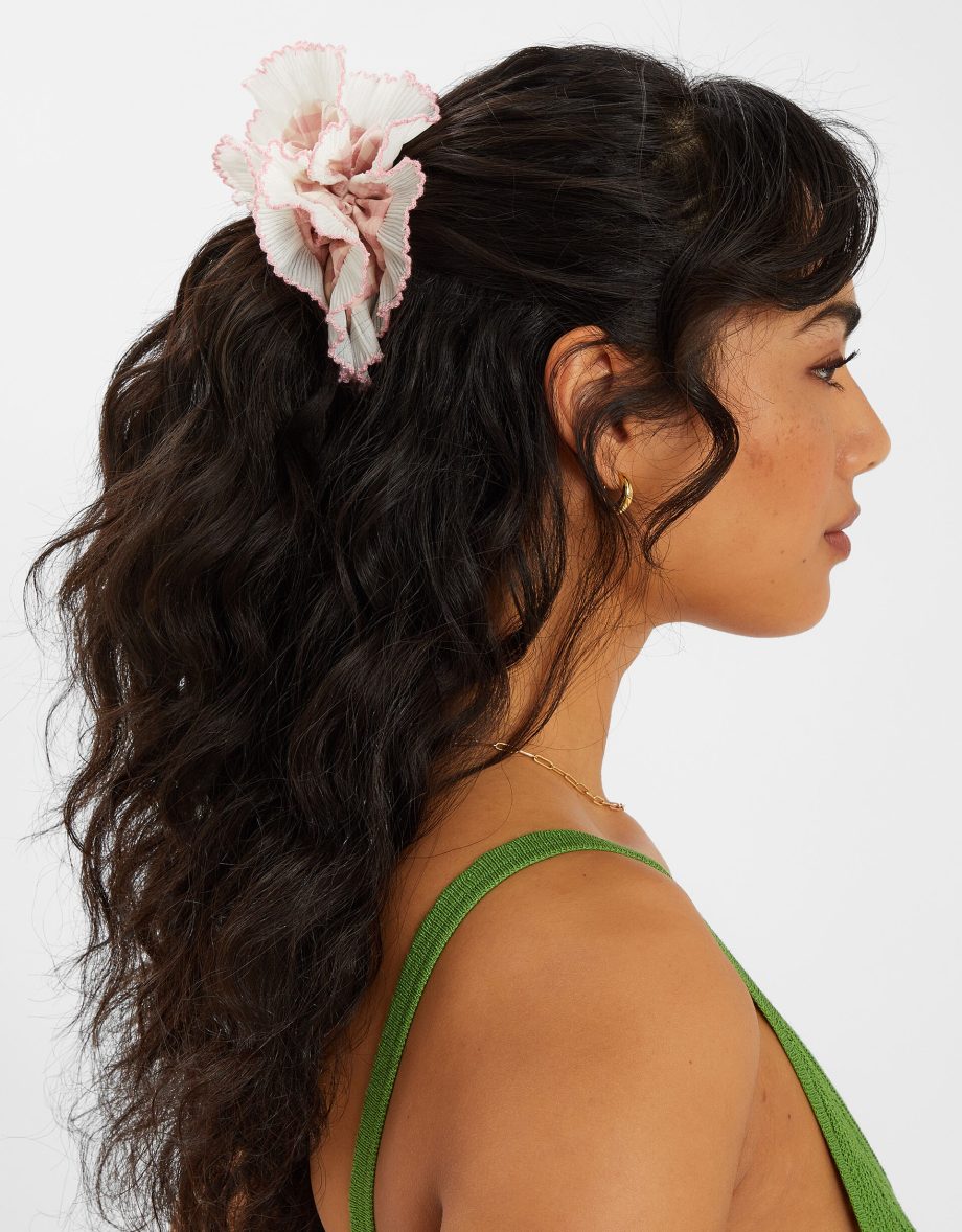 OVERSIZED GINGHAM FRILL HAIR SCRUNCHIE PINK