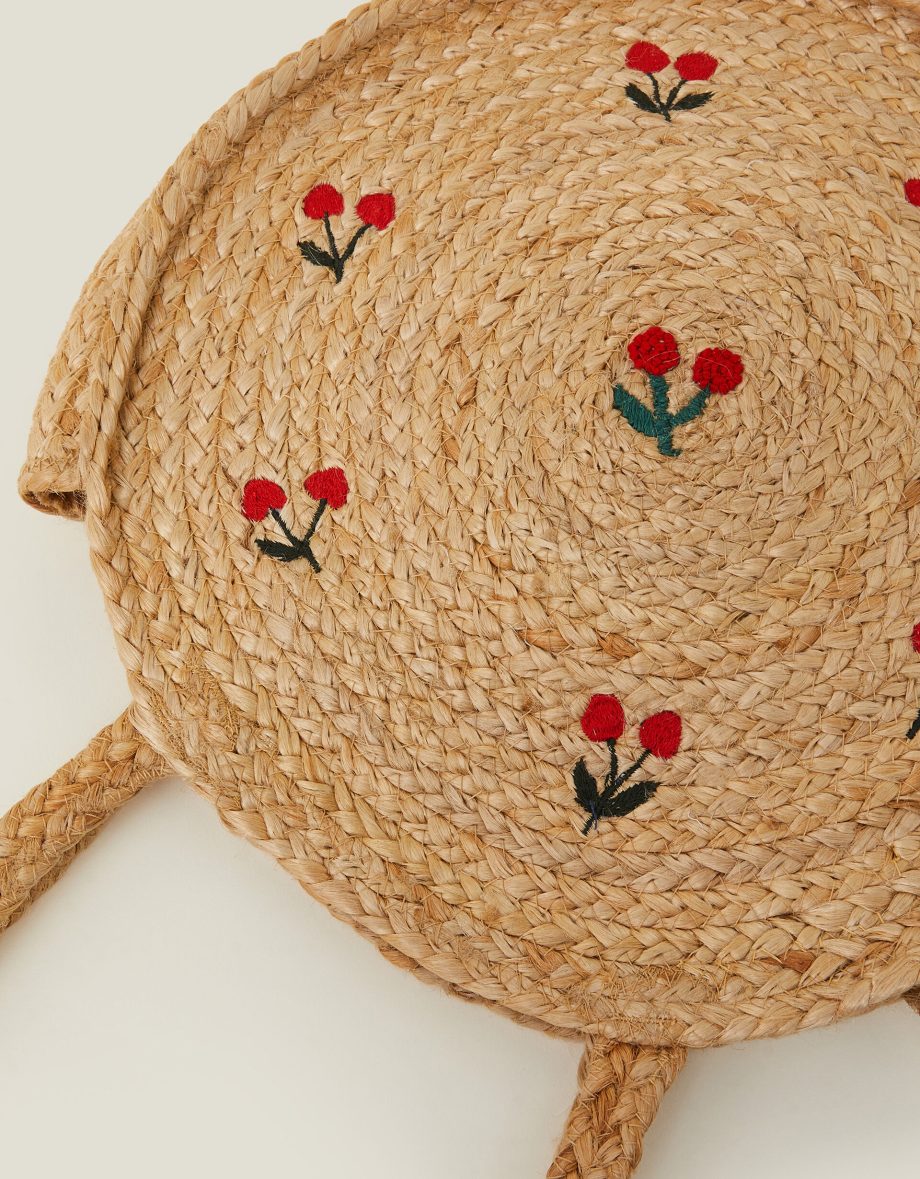 CHERRY ROUND JUTE SHOULDER BAG