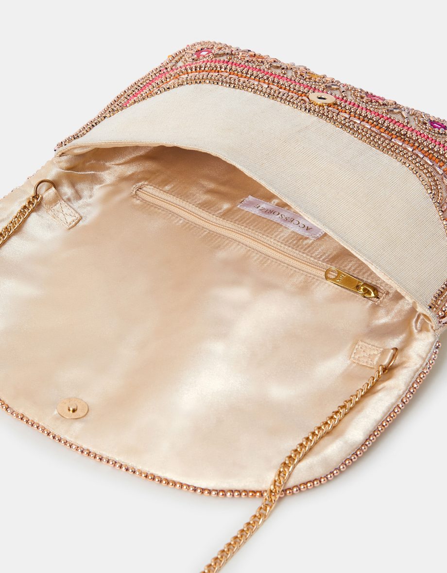 BEAD MIRROR EMBELLISHED CLUTCH BAG