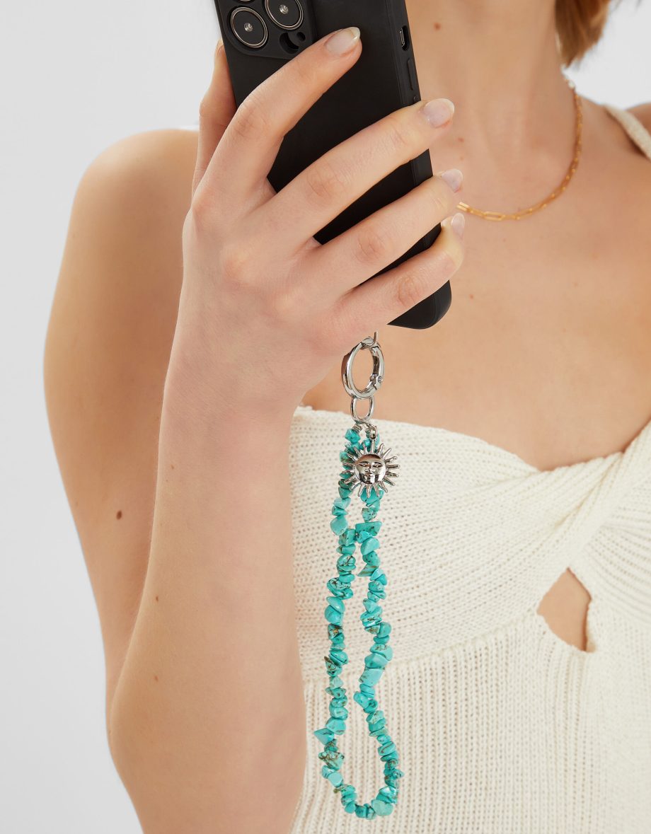 SUN CHARM STONE PHONE WRIST STRAP TURQUOISE