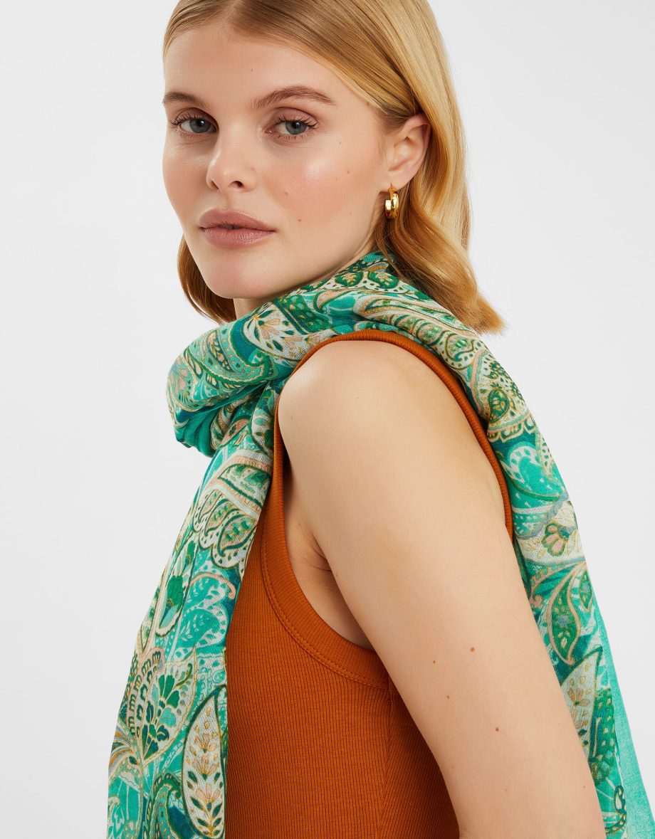 LIGHTWEIGHT PAISLEY SCARF TEAL