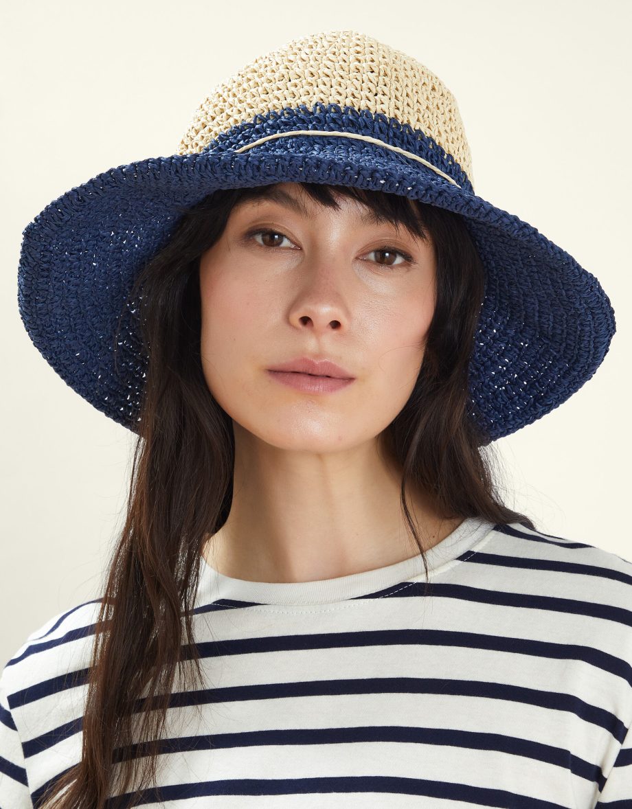 TWO-TONE STRAW BUCKET HAT NAVY