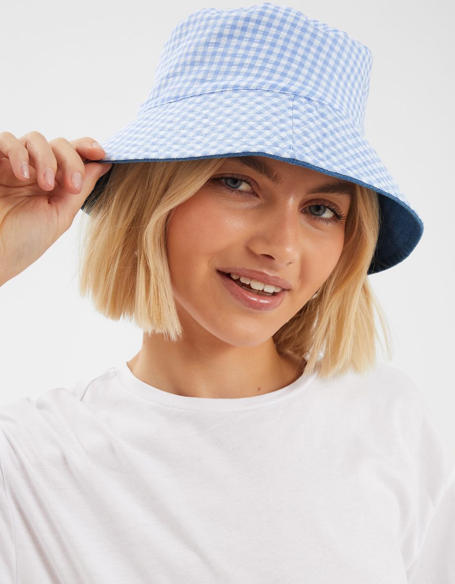 Reversible Denim Gingham Bucket Hat