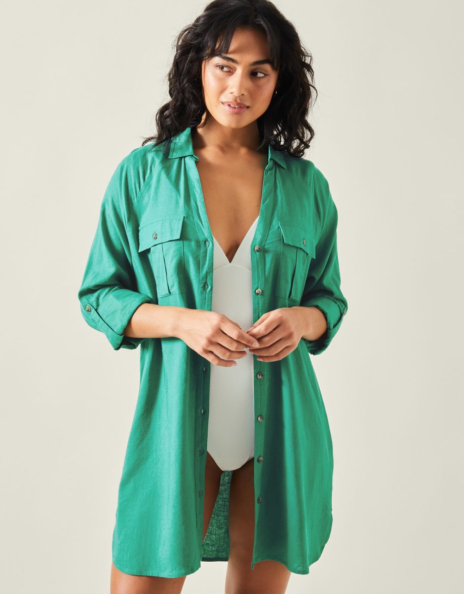 LONG SLEEVE BEACH COVER UP SHIRT GREEN