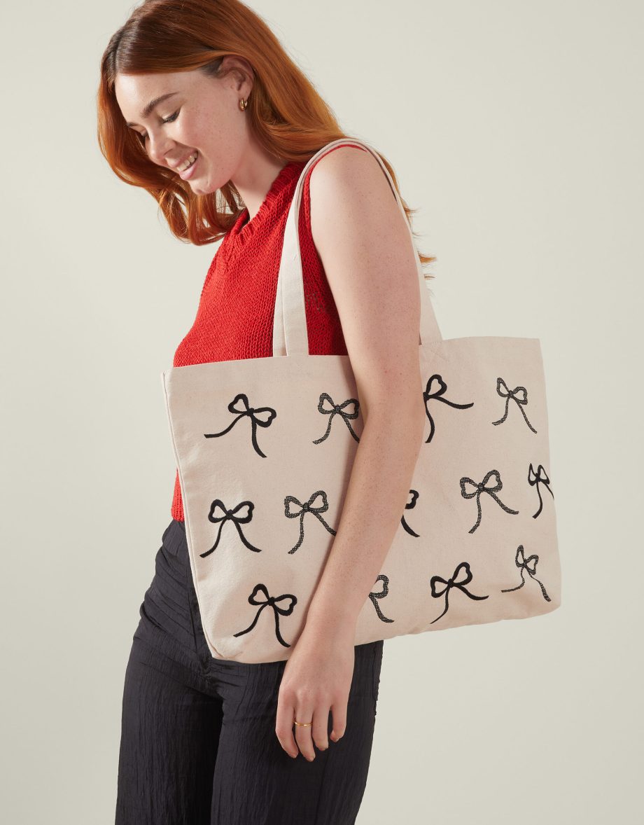 BOW PRINT COTTON SHOPPER BAG