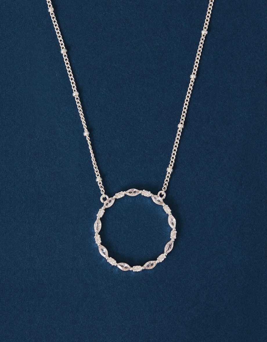 STERLING SILVER-PLATED DIAMANTE CIRCLE PENDANT NECKLACE