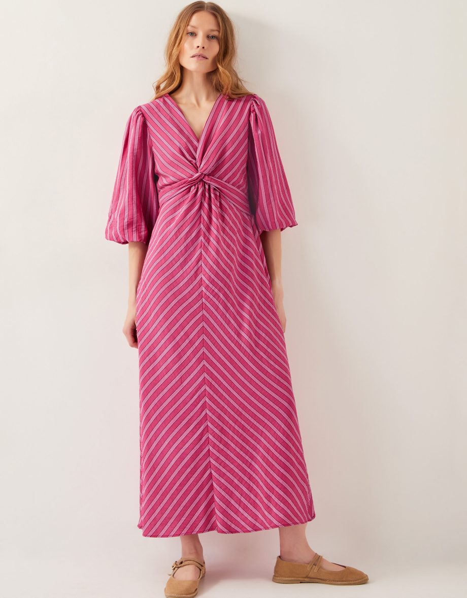 Stella stripe twist-front maxi dress pink